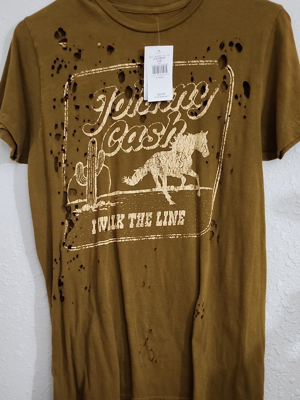 Womens Johnny Cash Graphic Tee - Tan with Gold Print